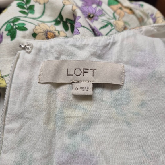 LOFT Women 8 Linen Blend Floral Long Sleeve Shift Dress Whisper White Romantic - Picture 10 of 11